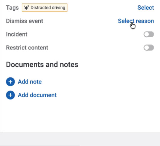 Image shows a user dismissing an event and providing feedback on AI detectors in the Replay portal