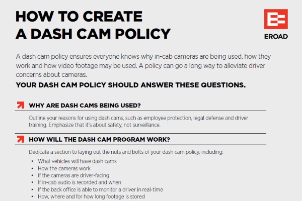 Dash Cam Policy Checklist EROAD USA